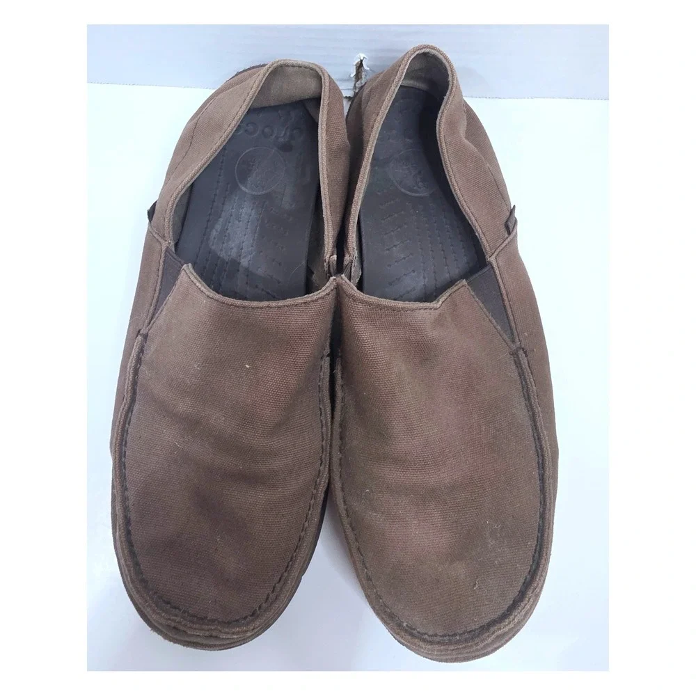 Crocs Santa Cruz Mens Brown Canvas Slip On Loafers Shoes‎ 201235 Size 10
